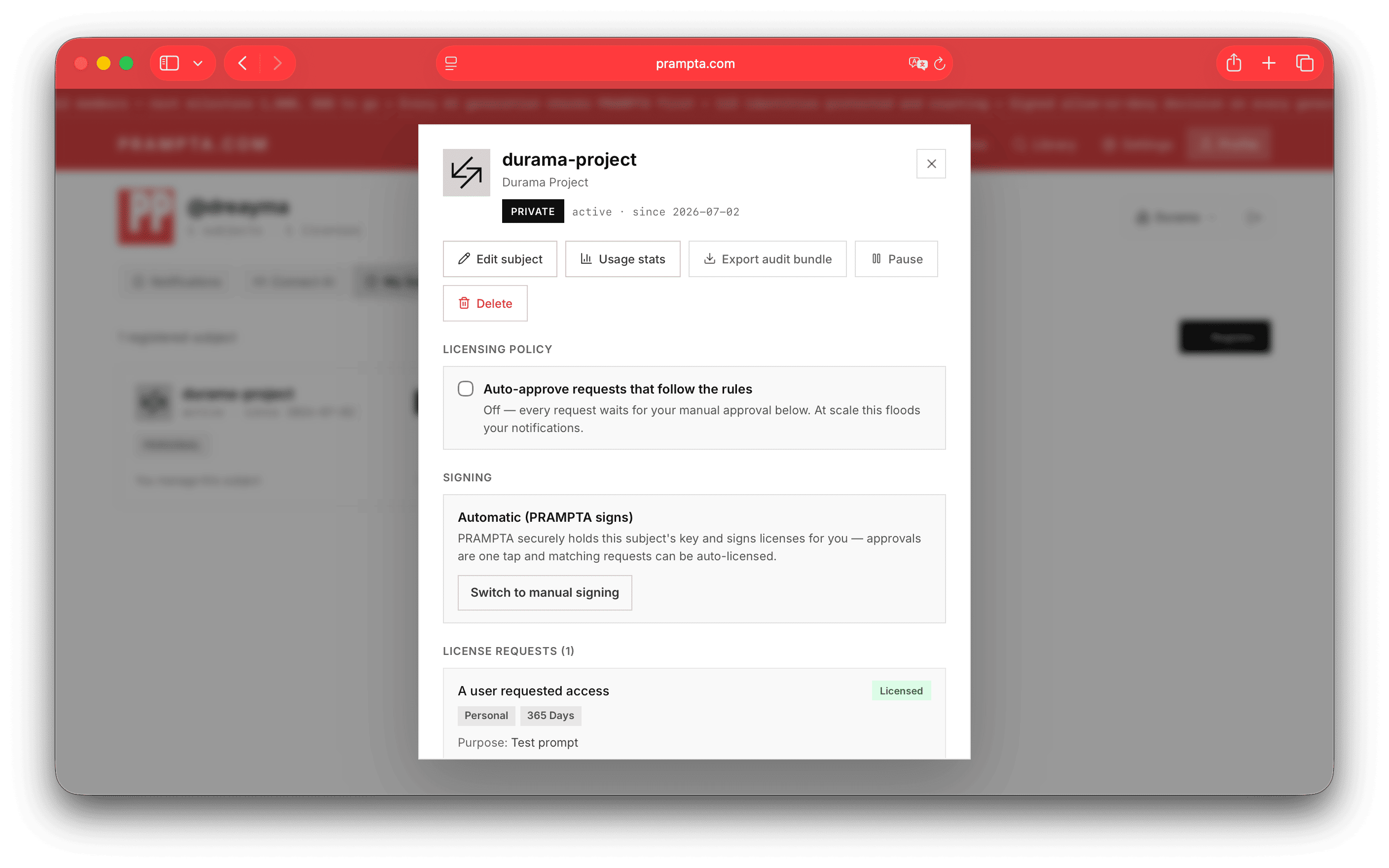 Your subject — usage stats and controls